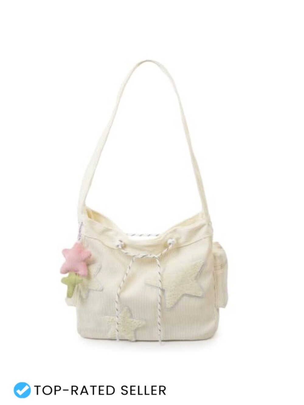 Corduroy Star Tote Bag Y2K Shoulder Crossbody Hobo for Women with Star Patches